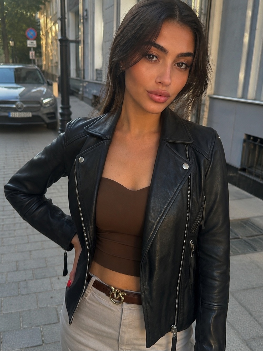 Topshop Genuine Leather Biker Jacket | US 2 / UK 6